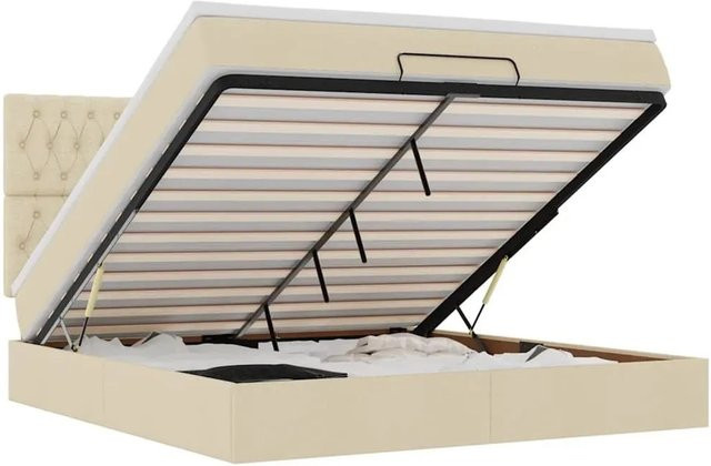 vidaXL Ottoman-Bett mit Matratze in Creme, Hybrid-Bett mit Taschenfederkern und Lift-up-Funktion, B/T/H: 160 x 200 x 28 cm - Bild 1