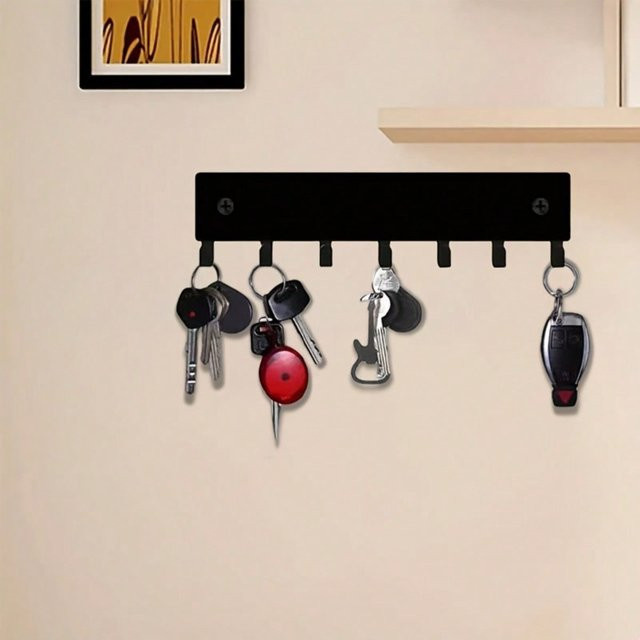 CIFBUY Wandmontierter Schlüsselhalter aus Metall in Schwarz mit Haken als platzsparender Organizer für den Eingangsbereich - Bild 1