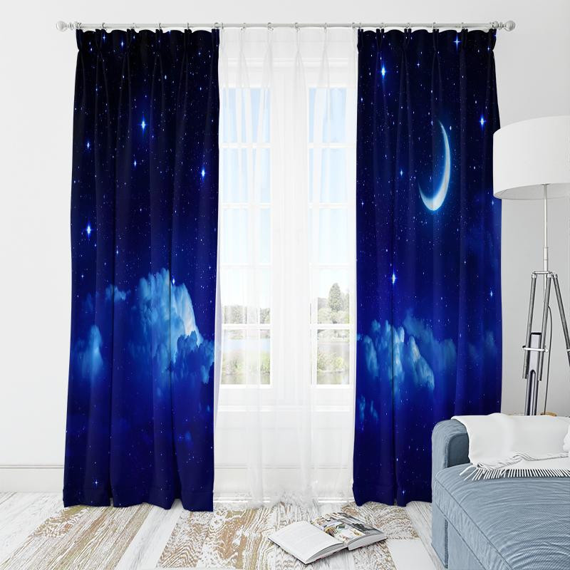 Yiran Furniture Dekorative Vorhänge Sternenhimmel Blau aus Polyester, 2 Stück, B: 35 cm, H: 100 cm - Bild 2