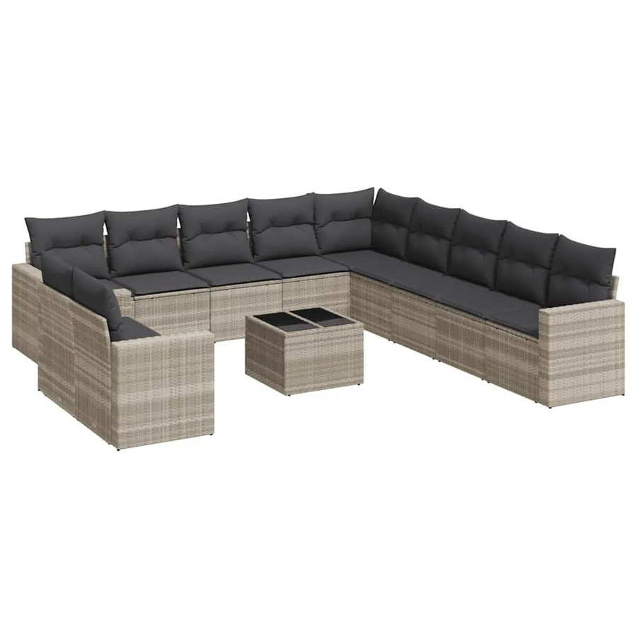 vidaXL 12-tlg. Garten-Sofagarnitur in L-Form aus Poly-Rattan mit Kissen in Hellgrau - Bild 2