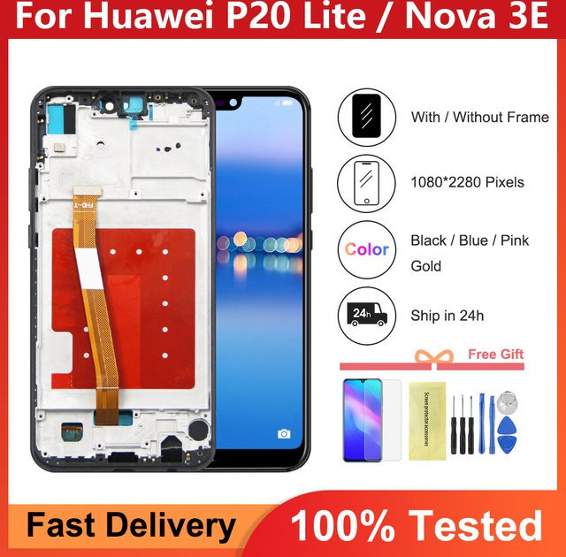 Huawei Ersatzbildschirm mit 5,84 Zoll LCD Display Touchscreen Digitizer und Rahmen für P20 Lite Nova 3e ANE-LX1 ANE-LX2 in Schwarz - Bild 1