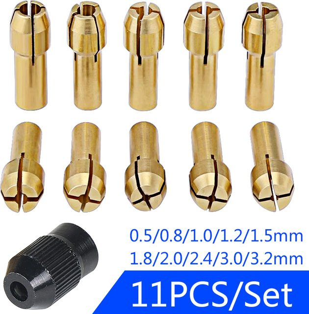 11-teiliges Bohrfutter-Spannzangen-Set für Dremel, 0,5-3,2 mm, inklusive M8 * 0,75 mm Mutter und Bohrschlüssel, Gold - Bild 1