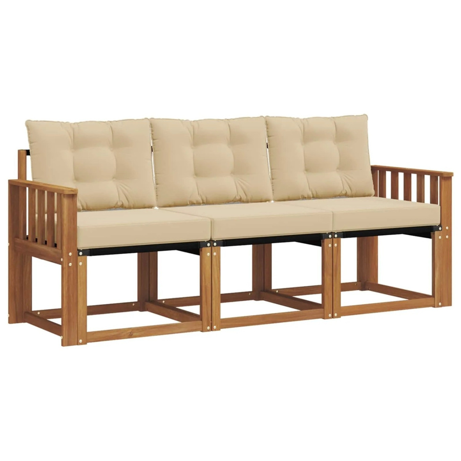 vidaXL Outdoor-Sofagarnitur 3-teilig aus Akazienholz mit Textilene und Kissen in Natur und Beige - Bild 2