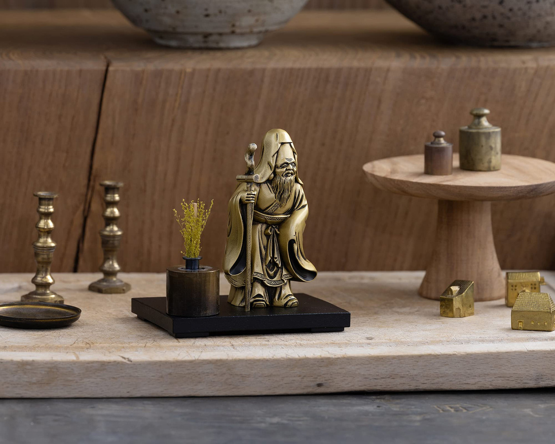 Buddhistische Statue Fukurokuju Silky Gold von VALLETTA JAPAN, Bildhauer Makita Shuun, Antikgold, Takaoka Kupferwaren, Höhe: 8,5 cm, Breite: 5,2 cm, Tiefe: 3,5 cm - Bild 3
