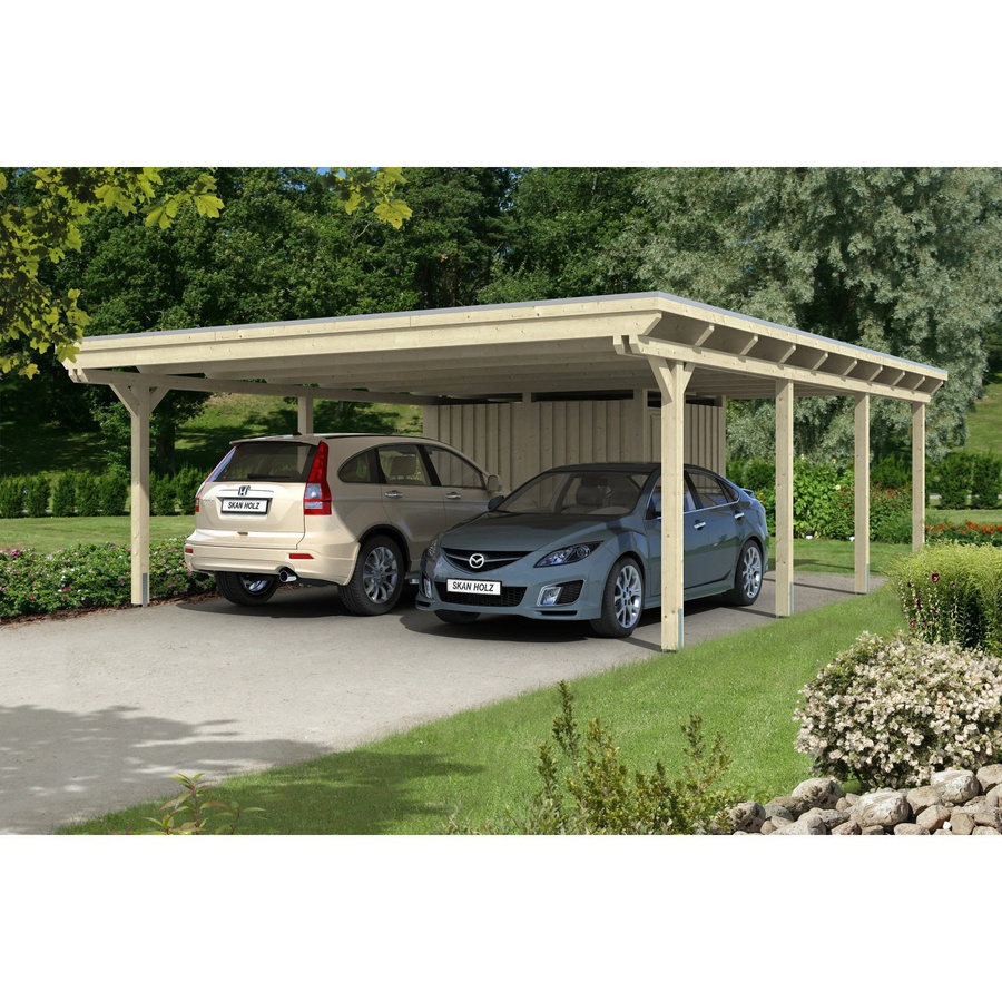Skan Holz Carport Emsland aus Fichte Leimholz mit Abstellraum in Beige, B/T: 613 x 846 cm, Höhe: 248 cm - Bild 2
