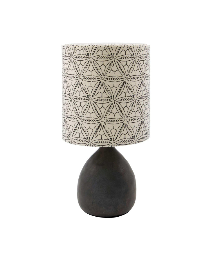 House Doctor Tischlampe Flores aus Steingut in Schwarz mit Leinenlampenschirm, Höhe: 29 cm - Bild 1
