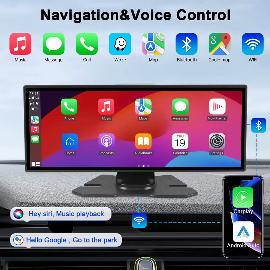MOCENDO Tragbarer 11,26 Zoll Auto-Videoplayer mit Wireless CarPlay, Android Auto Spiegelverbindung und Bluetooth FM in Schwarz - Bild 3