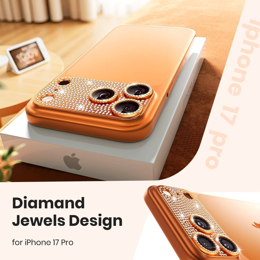 NYFundas Glitzer-Diamant Kameralinsen-Schutzabdeckung aus Aluminium für iPhone 17 Pro Max und iPhone 16 in Silber oder Gold - Bild 4