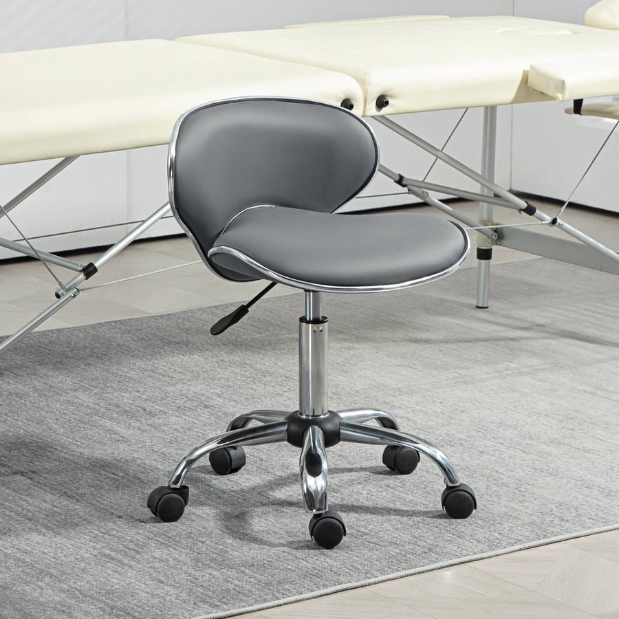 HOMCOM Rollenhocker Arbeitshocker mit Rückenlehne höhenverstellbar 44-56 cm, 360 Grad drehbar, grau, Aosom - Bild 2