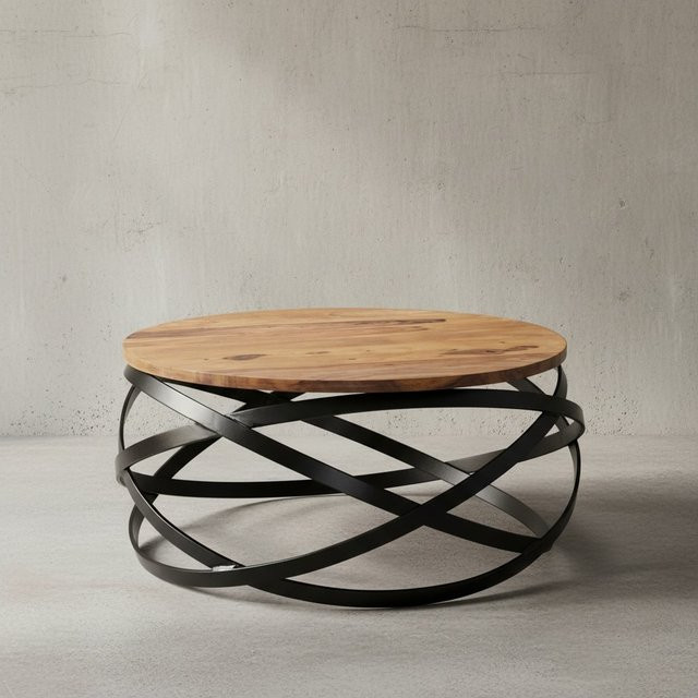 KADIMA DESIGN Industrial Couchtisch aus Massivholz Sheesham und Metall in Braun, B/T/H: 60 x 60 x 30 cm - Bild 1