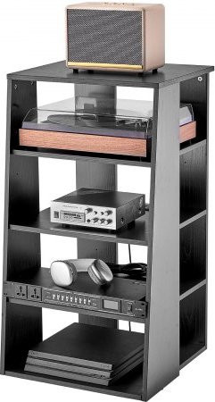 VEVOR 5-Tier AV Media Stand aus Holz in Schwarz mit verstellbaren Regalböden und Medienfächern für Gaming und Recording Room - Bild 1