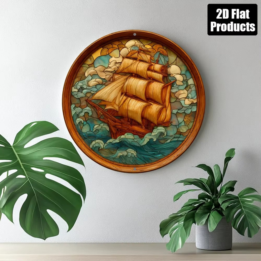 CIFBUY Rundes Aluminium-Metallschild mit geprägtem Segelboot-Motiv, Wanddekoration in Multicolour, Durchmesser: 20,32 cm - Bild 3