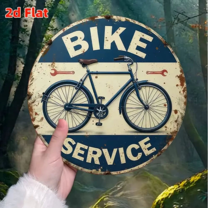 CIFBUY Retro Fahrrad Service Aluminium Schild Rund Blau Rustikale Vintage Deko für Garten und Bar - Bild 2