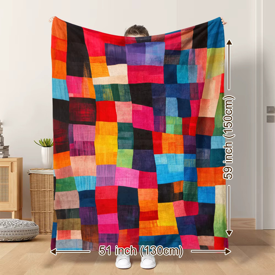 VIKAMA Aquarellgitter Decke mit modernem geometrischem Design in Multicolour, weiche und bequeme Decke für Schlafzimmer oder Sofa sowie als tragbare Reisedecke - Bild 2