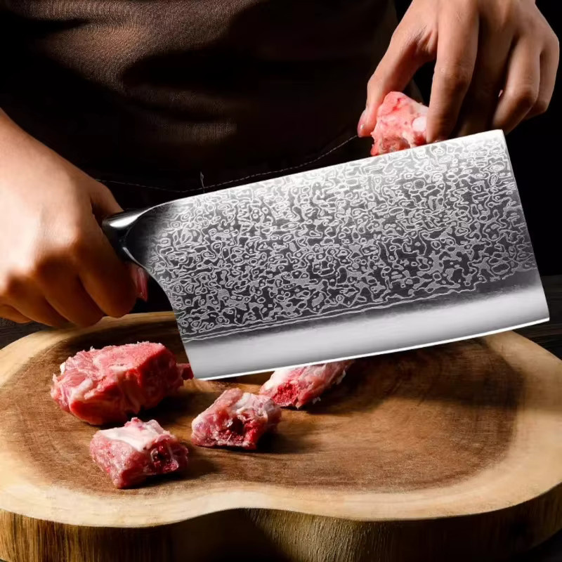 PLYS Damast Stahl Küchenmesser Cleaver mit Holzgriff in Silber - Bild 4