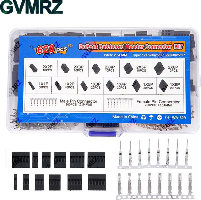 DuPont Header Connector Kit 620 Stück, 2,54mm Männlich und Weiblich Pin für Elektronik DIY Projekte, Schwarz - Bild 1