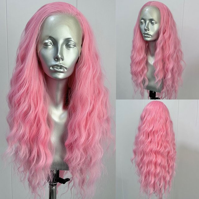 XiuQingCheng Perücke, rosa, lange lockige Wellen, synthetisch, Damen - Bild 1