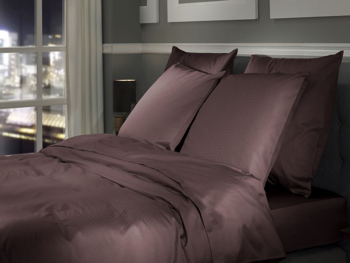 Heckett & Lane Mako-Satin Bettwäsche Punto Marsala Brown mit Punkten, wendbar, B/H: 155 x 220 cm und 80 x 80 cm - Bild 1