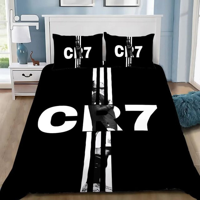 Bettwäscheset Fußball CR7 Ronaldo mit Bettbezug und Kissenbezug, Schwarz, B/H: 140 x 200 cm - Bild 1