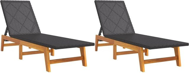 vidaXL Sonnenliegen 2er Set aus Akazienmassivholz und Polyrattan in Schwarz und Braun mit verstellbarer Kopfstütze - Bild 1