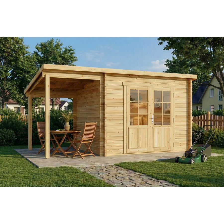 Alpholz Gartenhaus Maria-28 Natur mit Schleppdach B: 300 cm, T: 250 cm, H: 150 cm - Bild 2