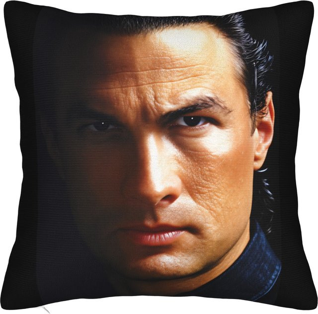 LEO PILLOWCASE Steven Seagal Kissenbezug Retro Design Schwarz B/B: 30 x 30 cm - Bild 1