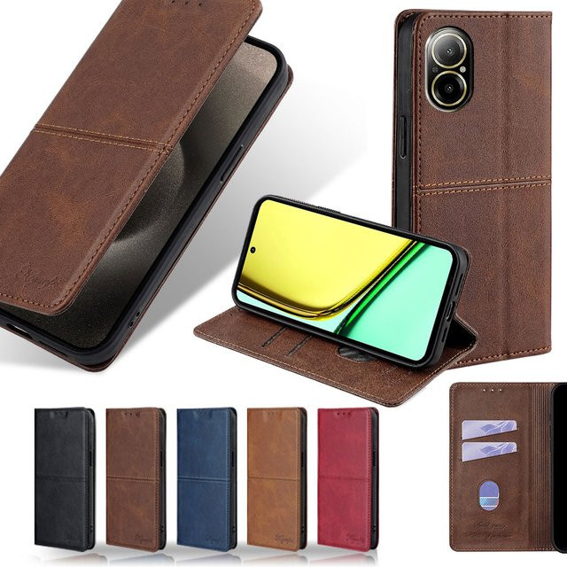 Magnetische Leder Flip Case Schutzhülle für Realme C67 C65 C63 C61 C55 C53 C51 C25Y C21Y in Rot - Bild 1