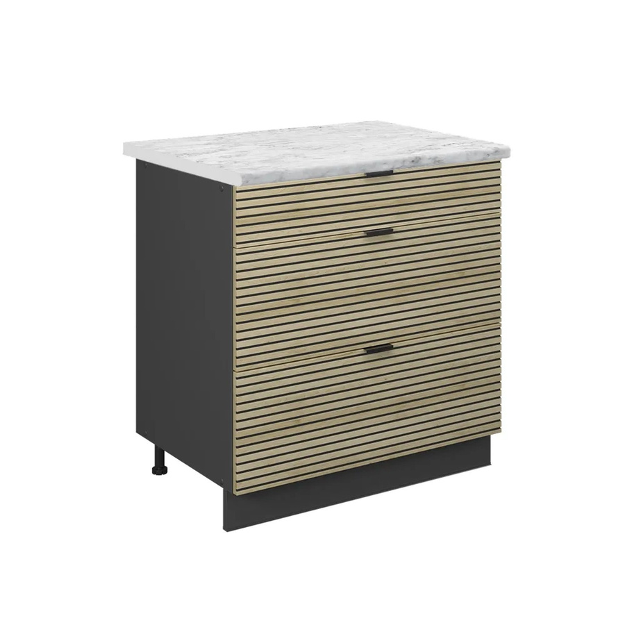 Vicco Küchenunterschrank Fame-Line mit 3 Schubladen in Anthrazit und Eiche sowie Marmor-Weiß Arbeitsplatte, Breite: 80 cm, Höhe: 82 cm, Tiefe: 60 cm - Bild 3