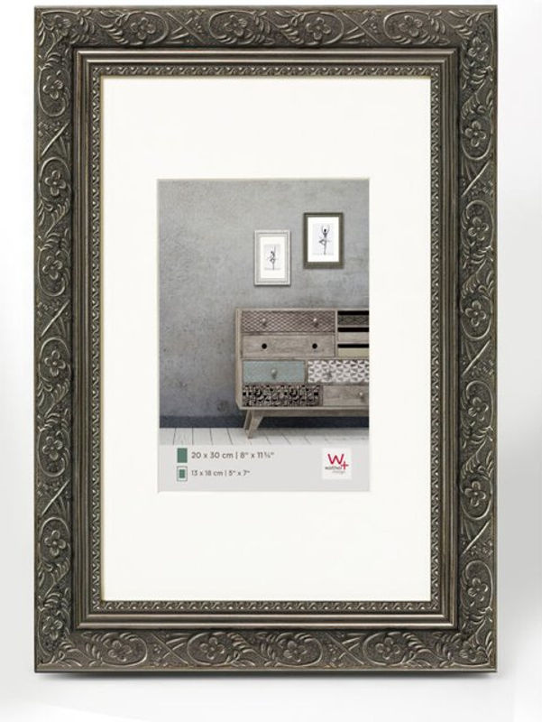Walther Design Barock Bilderrahmen aus Holz mit Passepartout in Grau, B x H: 36,8 x 47 cm - Bild 3