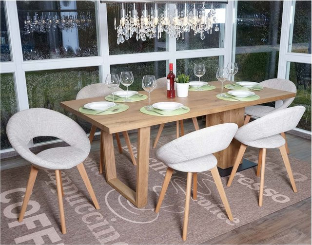 6er-Set MCW Esszimmerstühle Almada III im Retro 50er Jahre Design aus Textil in Creme/Grau - Bild 1