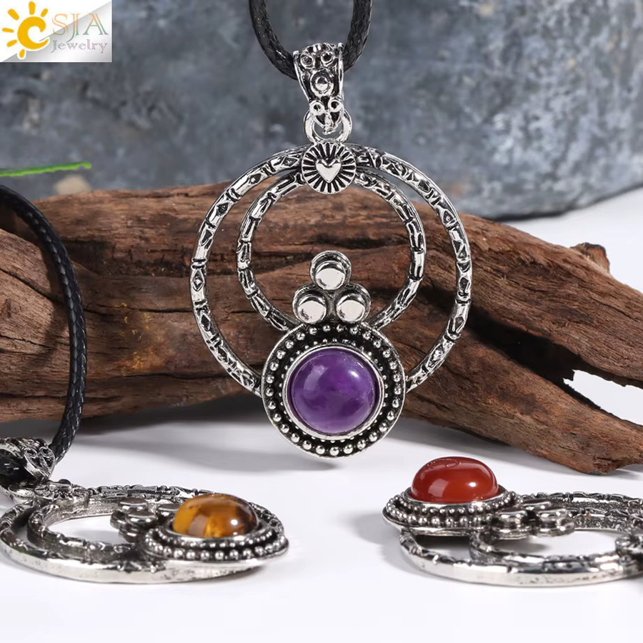 CSJA Halskette mit Amethyst Kristall Anhänger, Silber, Unisex - Bild 2