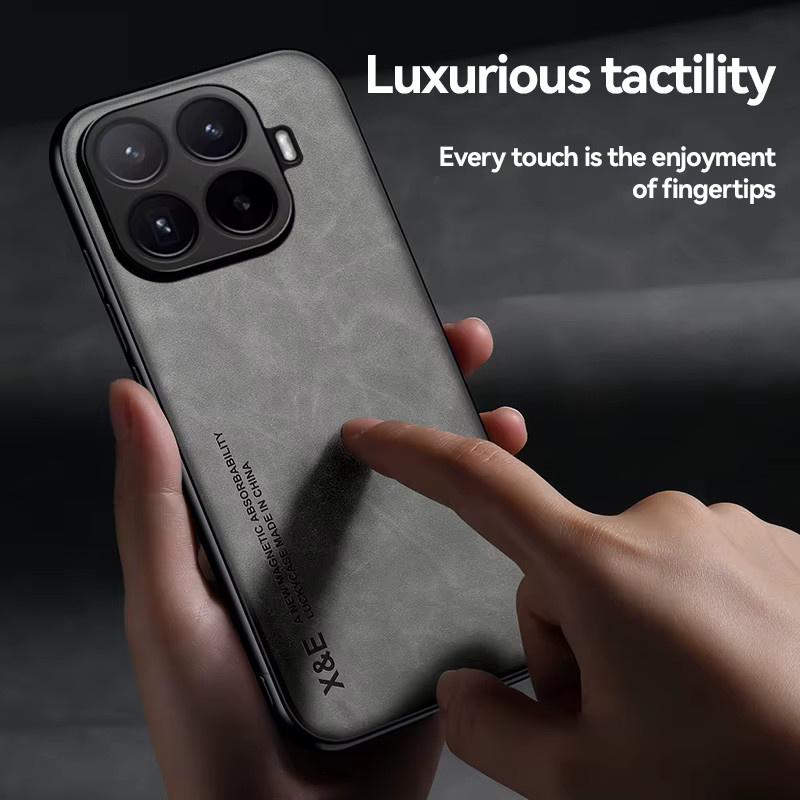 Luxuriöse Xiaomi 17T Pro 5G Handyhülle aus PU-Leder in Grau mit magnetischem TPU-Rahmen - Bild 2