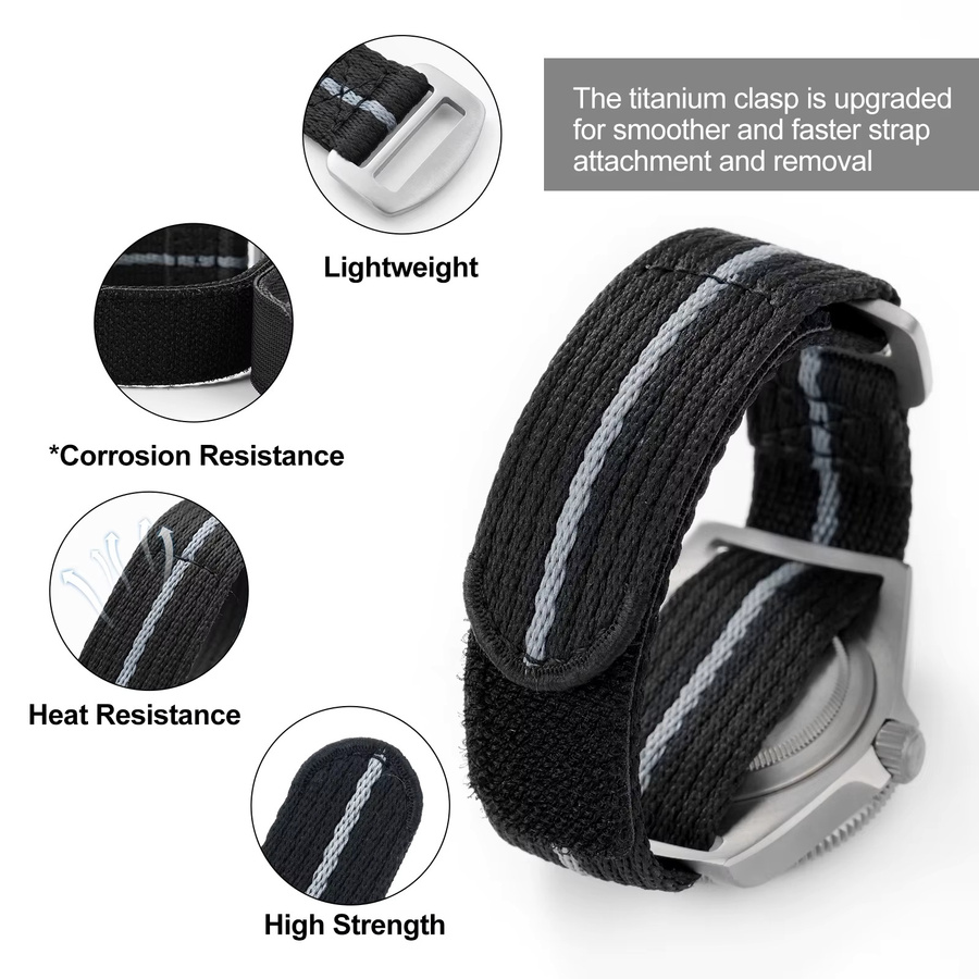 Watchdives Uhrenarmband Nylon, Titan, Unisex, 20 mm, 22 mm - Bild 5