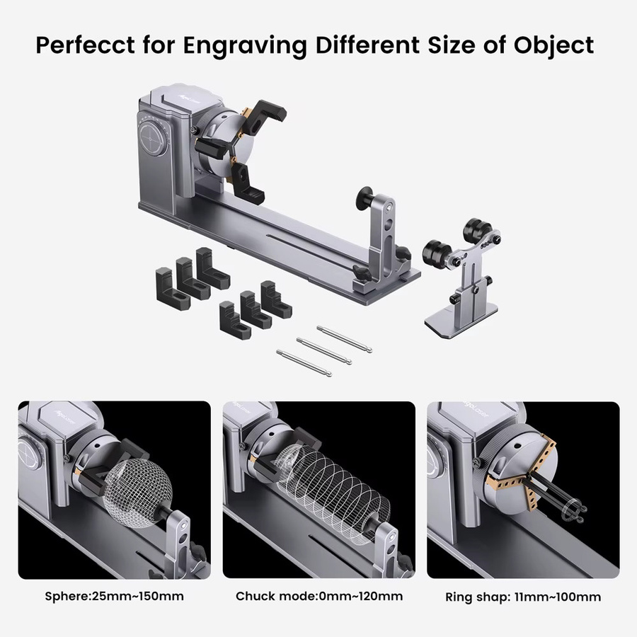 AlgoLaser ARC Rotierende Spannzangen-Drehachse für Lasergravierer zur Bearbeitung von sphärischen und zylindrischen Objekten, Schwarz, 180° Drehung, 1-80 mm - Bild 4