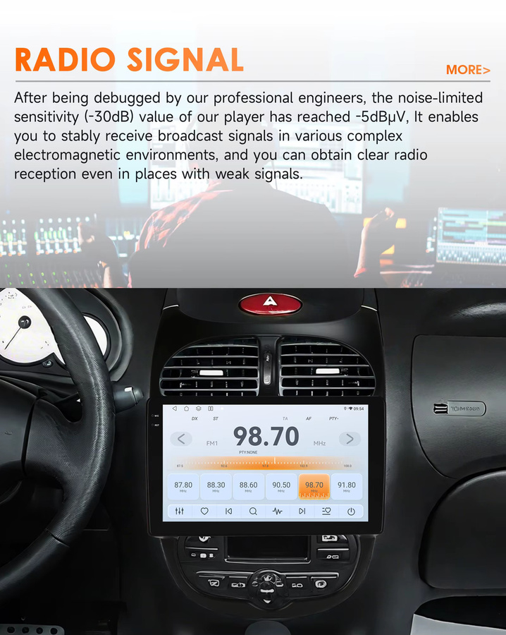 OSSURET 6115 Android-Autoradio mit GPS und Touchscreen für Peugeot 206 206CC 206 SW (2000–2008), Schwarz - Bild 2