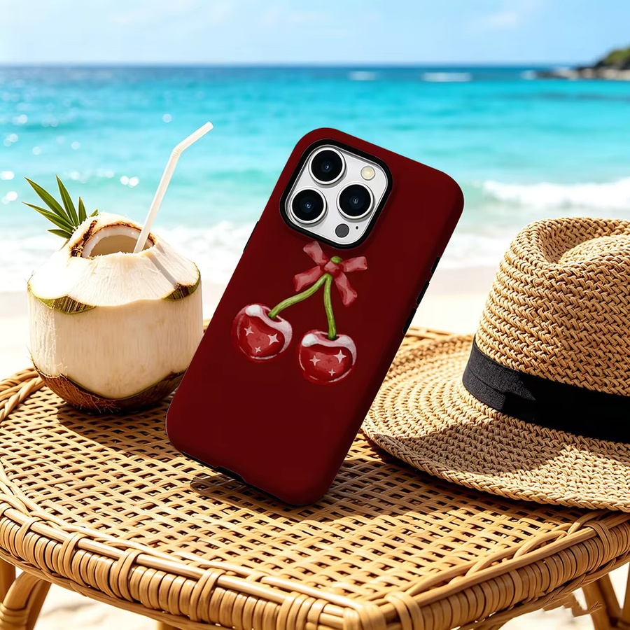 CaseChic MagSafe Schutzhülle für iPhone 17 16 15 14 Plus Pro Max mit Kirsch-Schleifen-Design in Rot, stoßfeste matte Bumper Hülle aus hartem PC - Bild 3