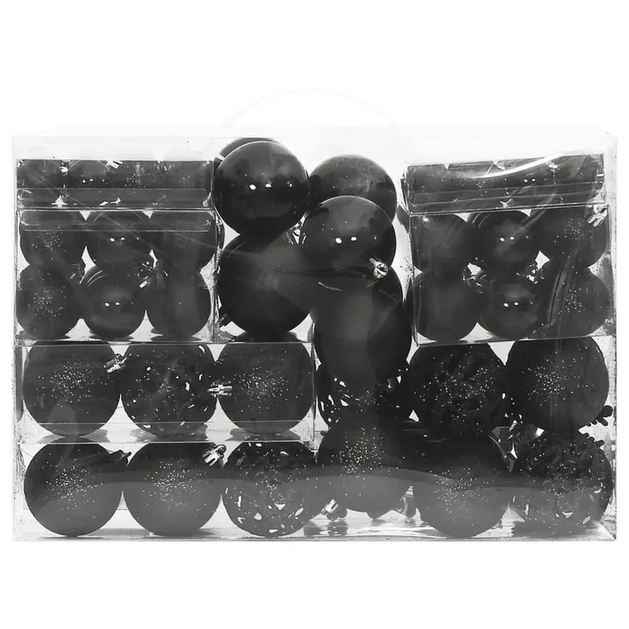 vidaXL 111-teiliges Weihnachtskugel-Set in Schwarz mit Sternen und Schneeflocken aus Polystyrol - Bild 2