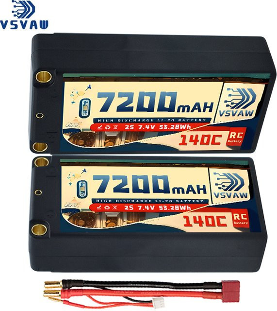VSVAW 2S Lipo Batterie 7,4 V 7200 mAh 140C mit XT60 Stecker für FPV Drone Flugzeug RC Auto Lkw Boot im 2er Set - Bild 1