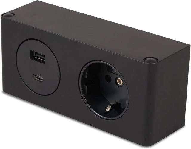 Kalb 2-fach Steckdosenleiste zur Montage mit 1x 230V und 2x USB in Schwarz, B/T/H: 14,0 x 4,6 x 6,25 cm - Bild 1