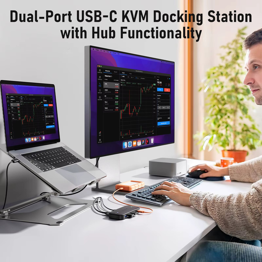 Lemorele H200 USB-C KVM-Switch mit Dual HDMI, USB-Hub, 4K@60Hz und 100W PD in Schwarz - Bild 5