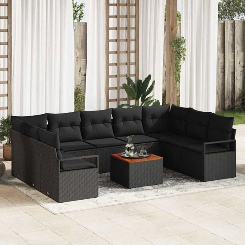 vidaXL Garten-Sofa-Set 10-teilig aus Rattan und Metall in Schwarz - Bild 1