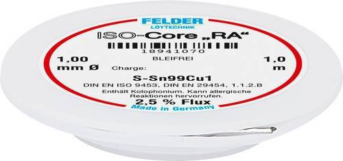 Felder ISO-Core RA Sn99Cu1 Lötzinn bleifrei Spule Sn99,3Cu0,7 Durchmesser: 1 mm - Bild 1