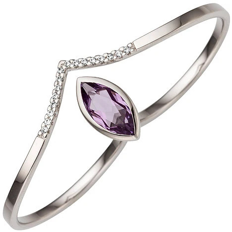 Colfem Zweifinger Ring, 333 Weißgold, Amethyst, Zirkonia, Damen, Ringgröße 60 - Bild 1