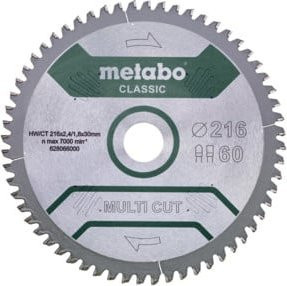 Metabo Multi Cut Classic Kreissägeblatt Universal für Kunststoff, Farbe: Silber, Durchmesser: 216 mm, Bohrung: 30 mm, Zähne: 60 - Bild 1