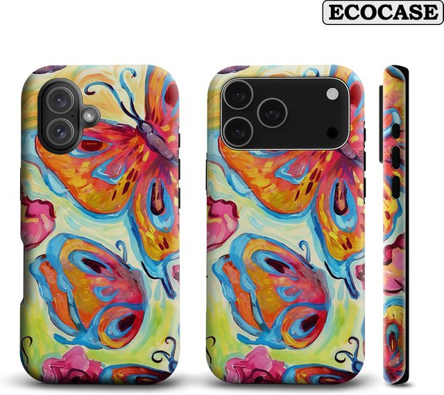 Vibrant Butterfly Burst Handyhülle für iPhone 17 16 15 14 13 12 Pro Max Plus mit doppelschichtiger Rückseite in Multicolour - Bild 1