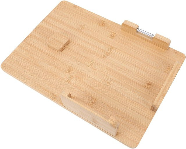 Multifunktionales Einhand-Schneidebrett aus Bambus und Edelstahl mit Brotanschlag von Aimo, beige, B/T/H: 42 x 32 x 42 cm - Bild 1