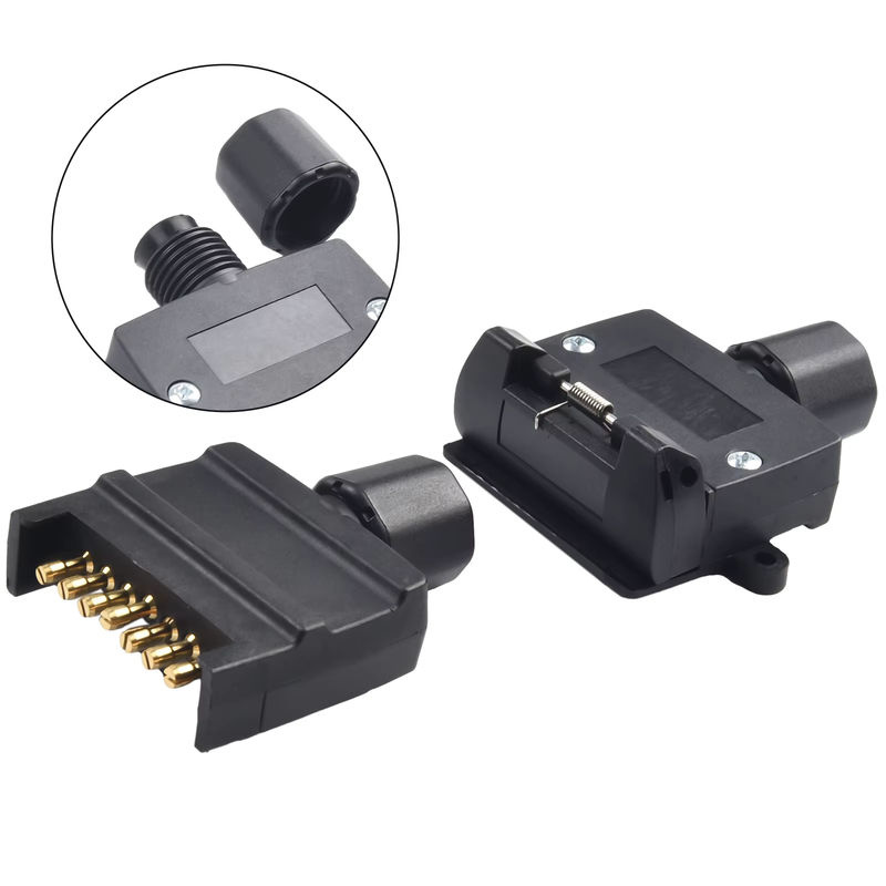 7-poliges Anhängerstecker und Buchsen Set in Schwarz für Caravan und Boot mit 12V DC Adapter - Bild 2