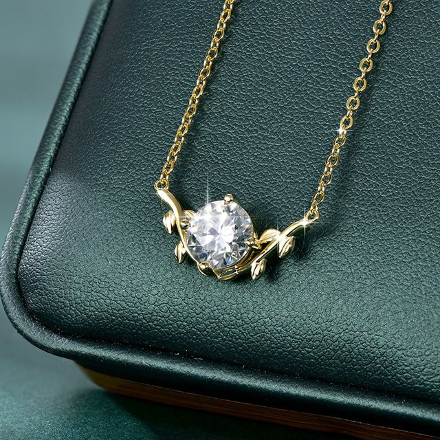 Lnngy Halskette mit Anhänger, Blattform, Moissanit-Diamant, Gold, Damen - Bild 1