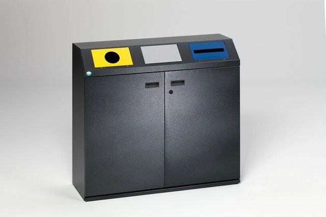 PROREGAL Wertstoffsammelstation Eckig mit 3 Einsätzen, 80 Liter pro Behälter, Grau, Verzinkter Stahl, H x B x T: 97,5 x 108 x 37,5 cm - Bild 1