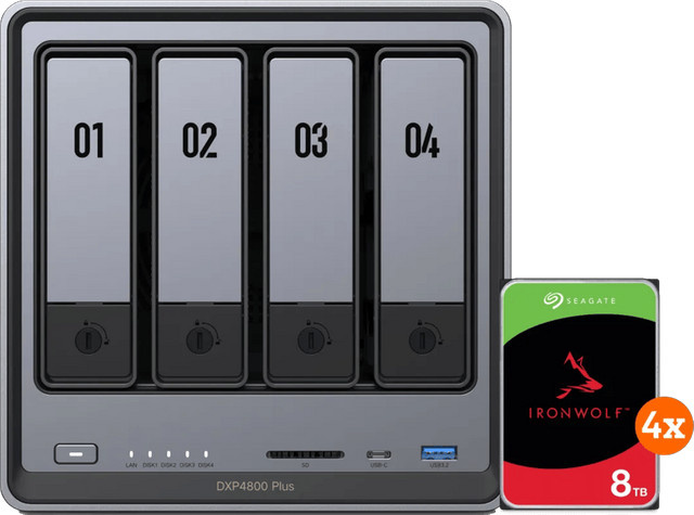 UGREEN NASync DXP4800 Plus NAS-System in Grau mit 4 Seagate Ironwolf 8TB HDDs - Bild 1